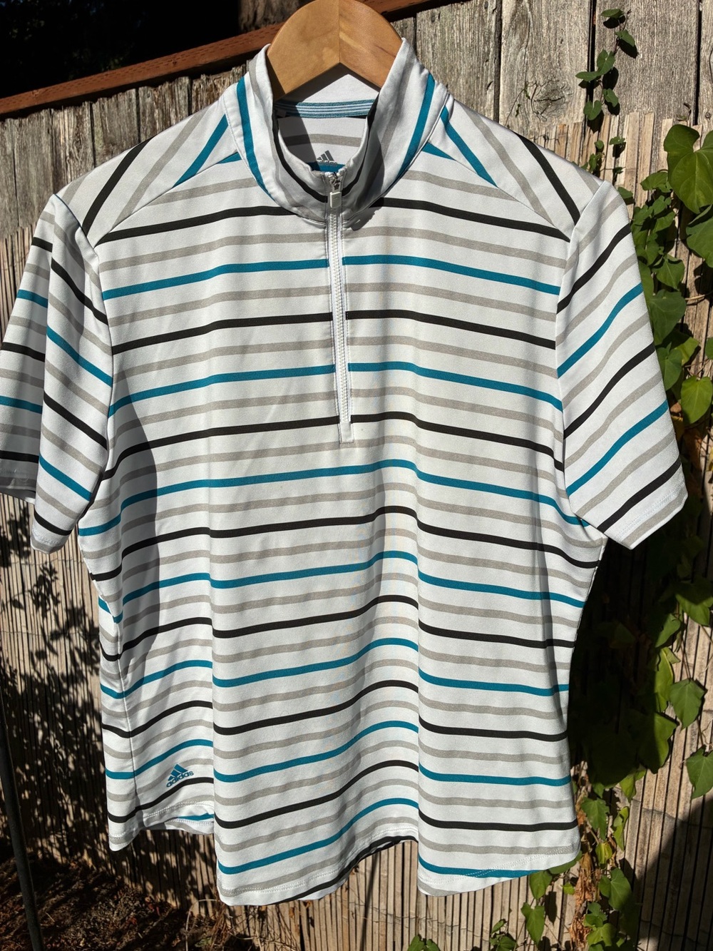 adidas Quarter Zip Golf Polo in White, Teal, Gray Stripes, Women’s sz XL